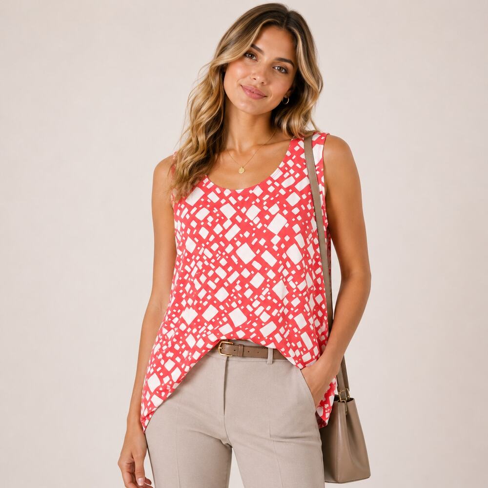 Susan Graver Liquid Knit Sleeveless Blouse Women's Size XL Coral Office Casual
